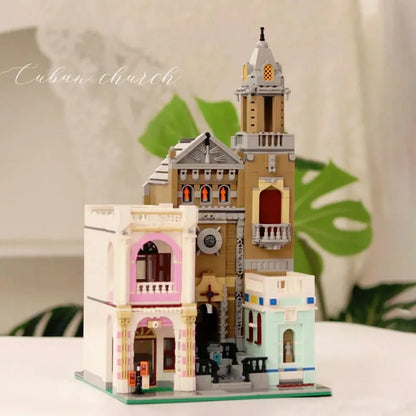 ZHEGAO MOC Building Block Set: 6021 Street City Church Of Cuba Modular MINI, Model DZ6021