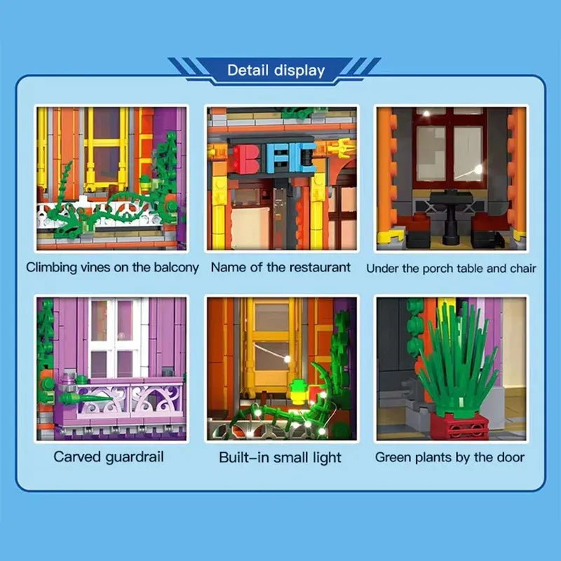 ZHEGAO MOC Building Block Set: 6022 City Street Cuban Restaurant Modular MINI, Model DZ6022