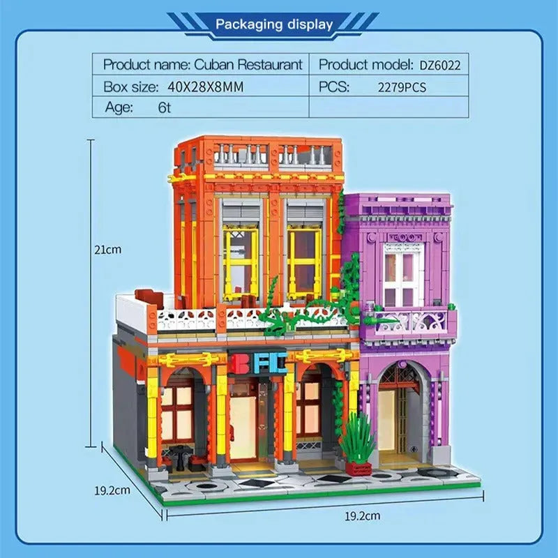 ZHEGAO MOC Building Block Set: 6022 City Street Cuban Restaurant Modular MINI, Model DZ6022
