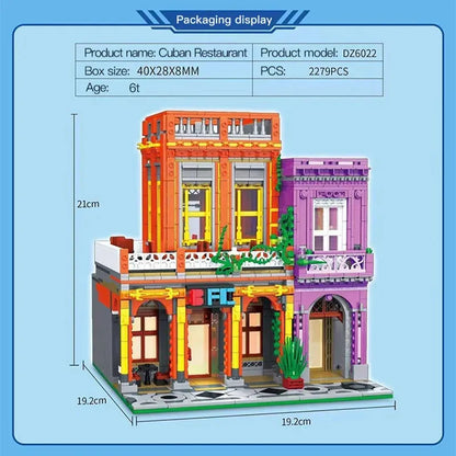 ZHEGAO MOC Building Block Set: 6022 City Street Cuban Restaurant Modular MINI, Model DZ6022