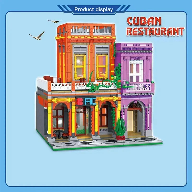 ZHEGAO MOC Building Block Set: 6022 City Street Cuban Restaurant Modular MINI, Model DZ6022