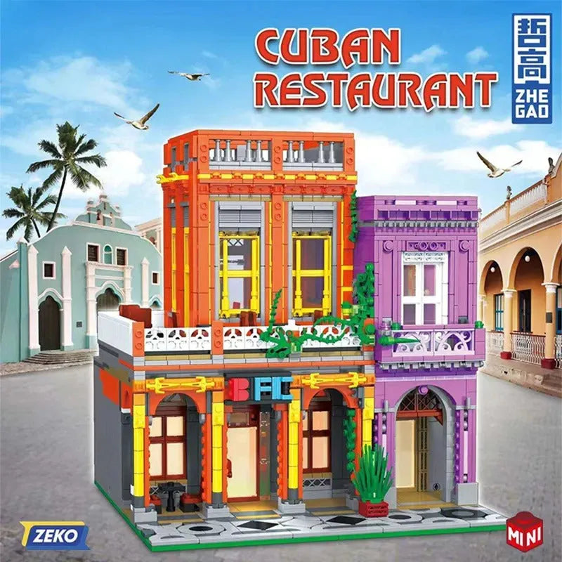 ZHEGAO MOC Building Block Set: 6022 City Street Cuban Restaurant Modular MINI, Model DZ6022