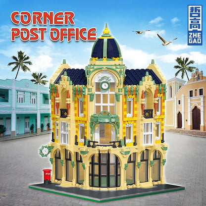 ZHEGAO MOC Building Block Set: 6023 Street City Corner Post Office Modular MINI, Model DZ6023