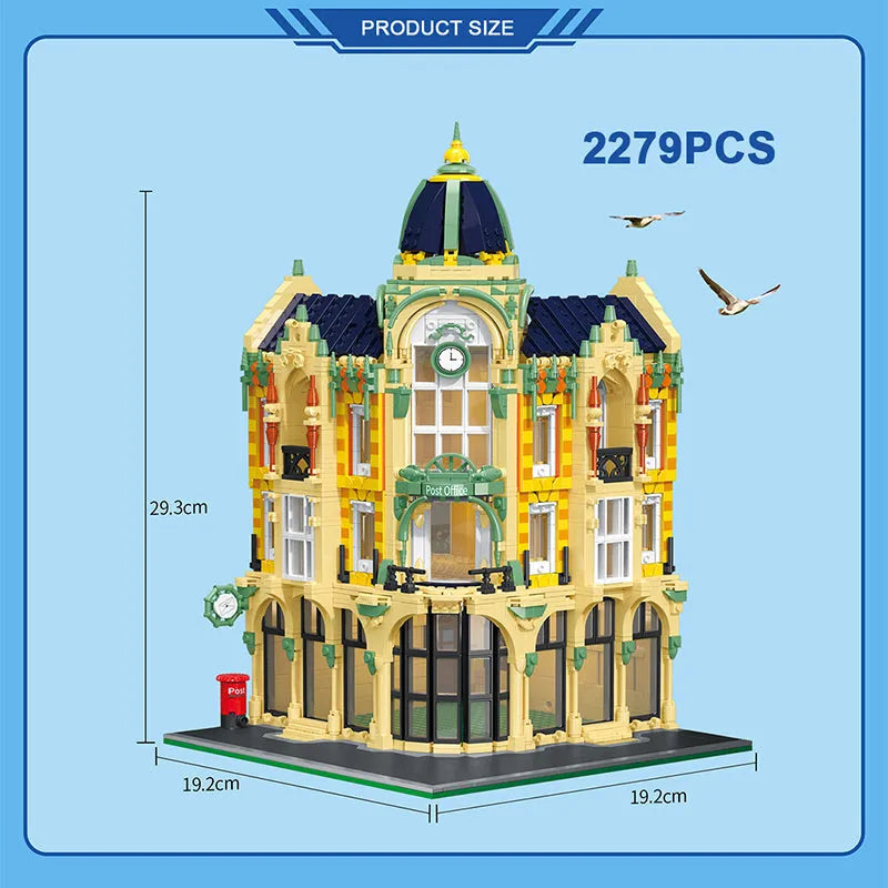 ZHEGAO MOC Building Block Set: 6023 Street City Corner Post Office Modular MINI, Model DZ6023