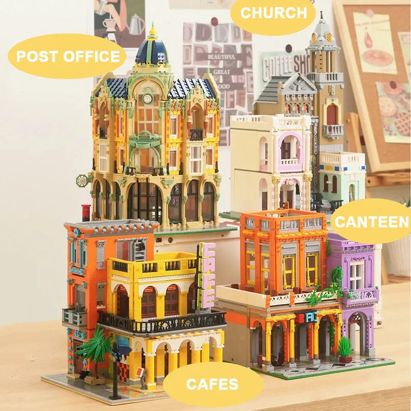 ZHEGAO MOC Building Block Set: 6023 Street City Corner Post Office Modular MINI, Model DZ6023