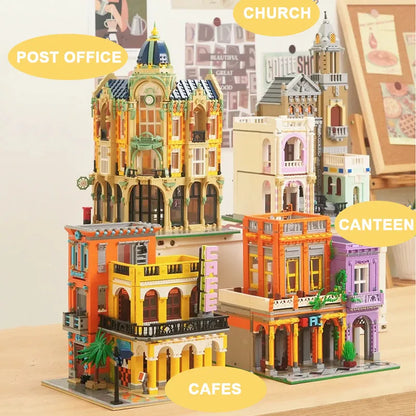 ZHEGAO MOC Building Block Set: 6023 Street City Corner Post Office Modular MINI, Model DZ6023