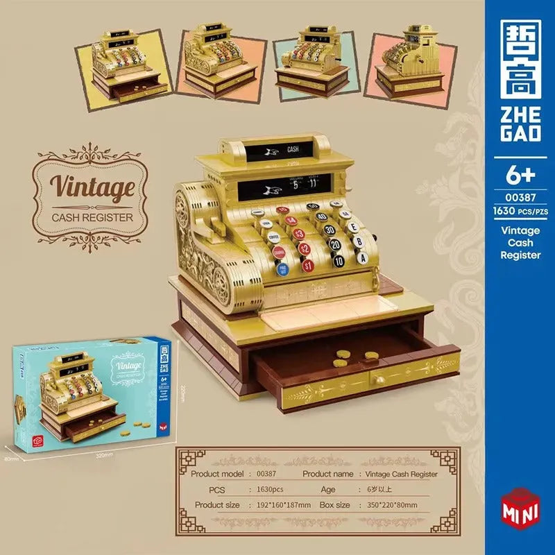 ZHEGAO MOC Building Block Set: Classic Vintage Cash Register MINI Retro, Model 00387