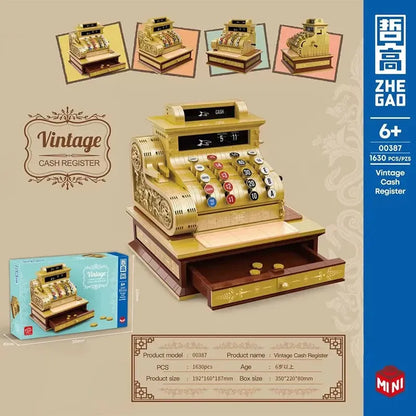 ZHEGAO MOC Building Block Set: Classic Vintage Cash Register MINI Retro, Model 00387