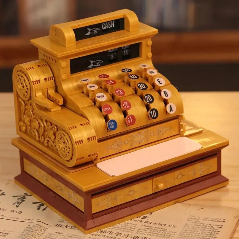ZHEGAO MOC Building Block Set: Classic Vintage Cash Register MINI Retro, Model 00387