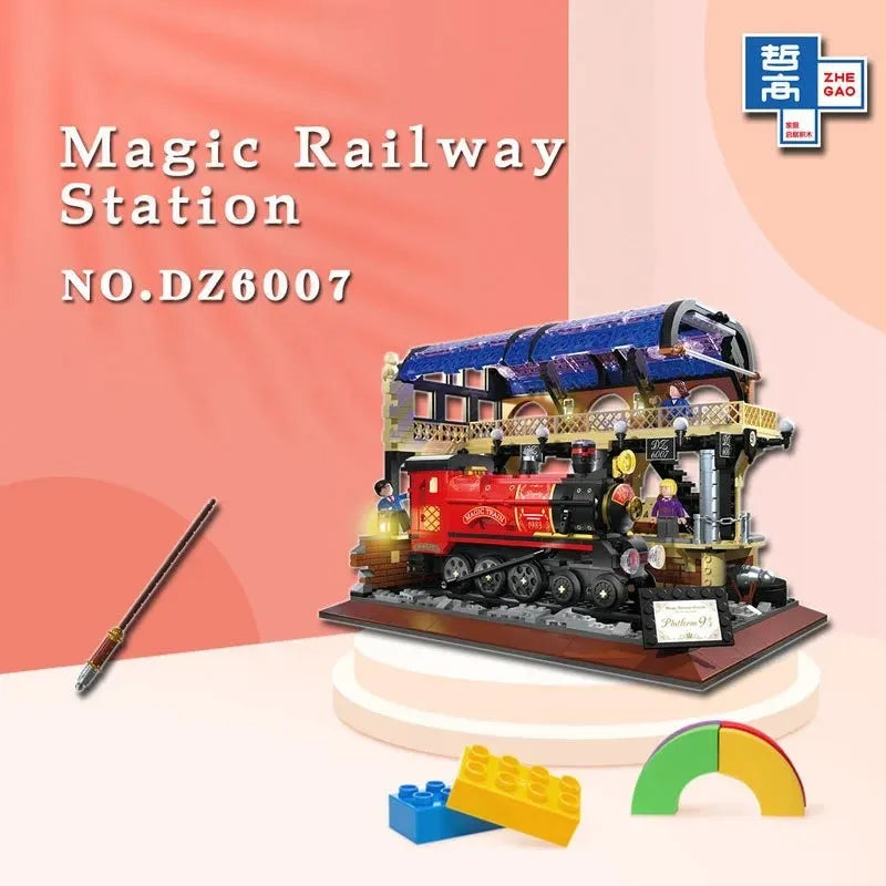 ZHEGAO MOC Building Block Set: Harry Potter Magic Railway Train Station MINI, Model DZ6007
