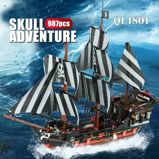 ZHEGAO MOC Building Block Set: Pirates Of Caribbean Pirates Skull Ship Adventures, Model QL1801