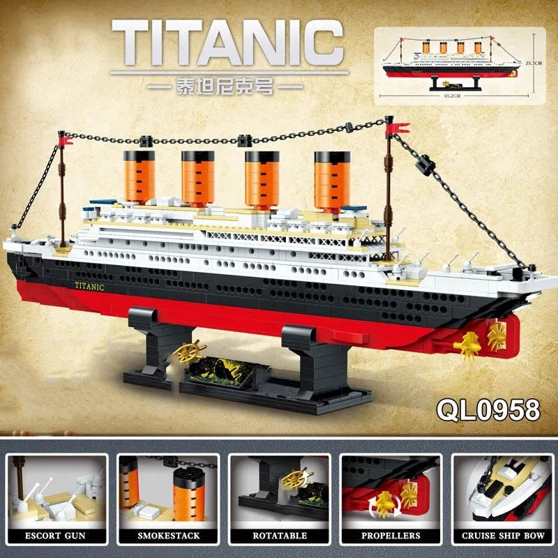 ZHEGAO MOC Building Block Set: RMS Titanic Steam Boat Ship, Model QL0958