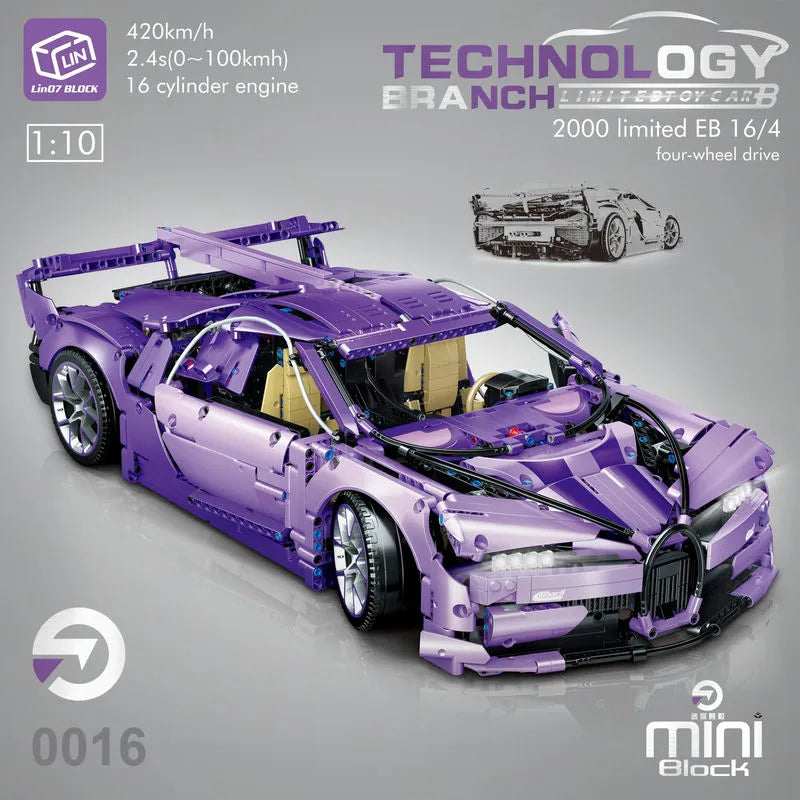 ZHEGAO MOC Building Block Set: Bugatti Chiron Racing Sports Car MINI, Model 0016