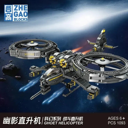 ZHEGAO MOC Building Block Set: Science Fiction Ghost Attack Helicopter, Model QJ5001